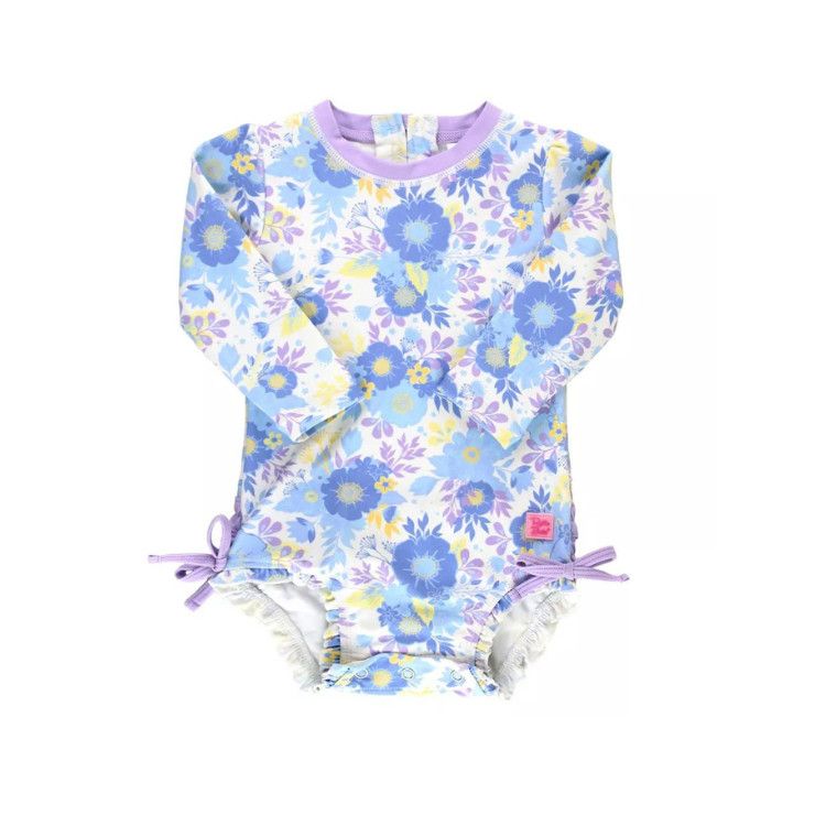Rufflebutts Pristine Blooms Long Sleeve One Piece Rash Guard, Size: 0-3m
