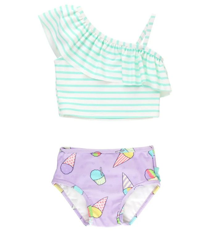 Rufflebutts Sweet Snowcone One Shoulder Ruffle Tankini, Size: 12-18m