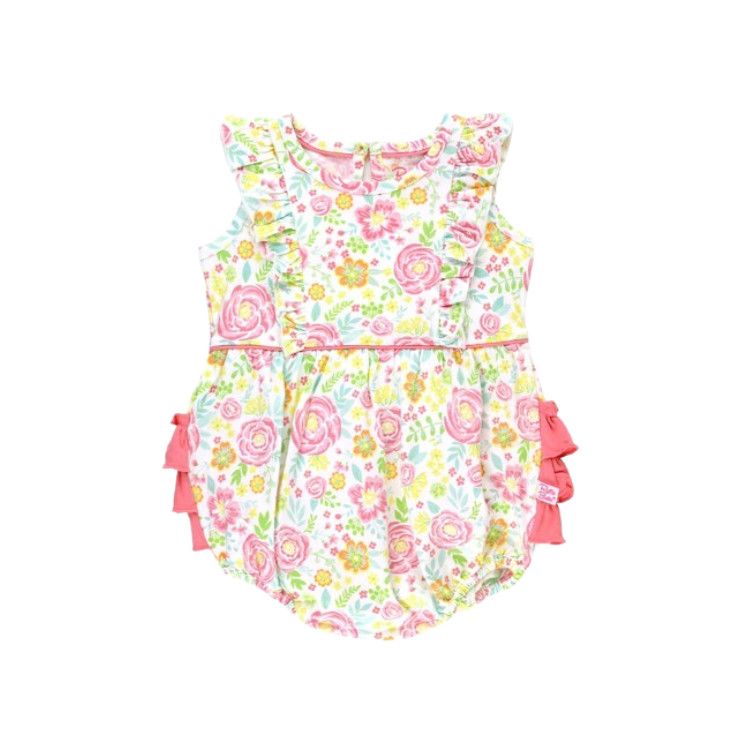Rufflebutts Pretty In Peony Tank Waterfall Romper, Size: 0-3M