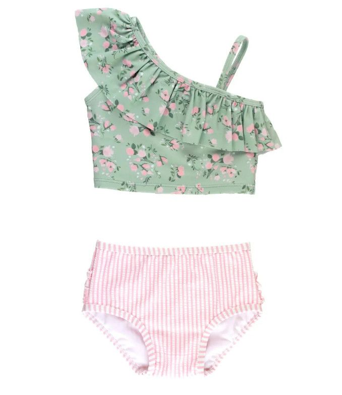Rufflebutts Tea Roses One Shoulder Ruffle Tankini, Size: 12-18m