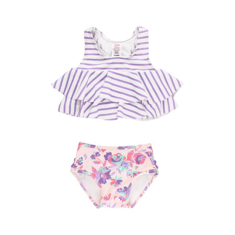 Rufflebutts Lavendar Stripe Flounce Bikini, Size: 12-18m