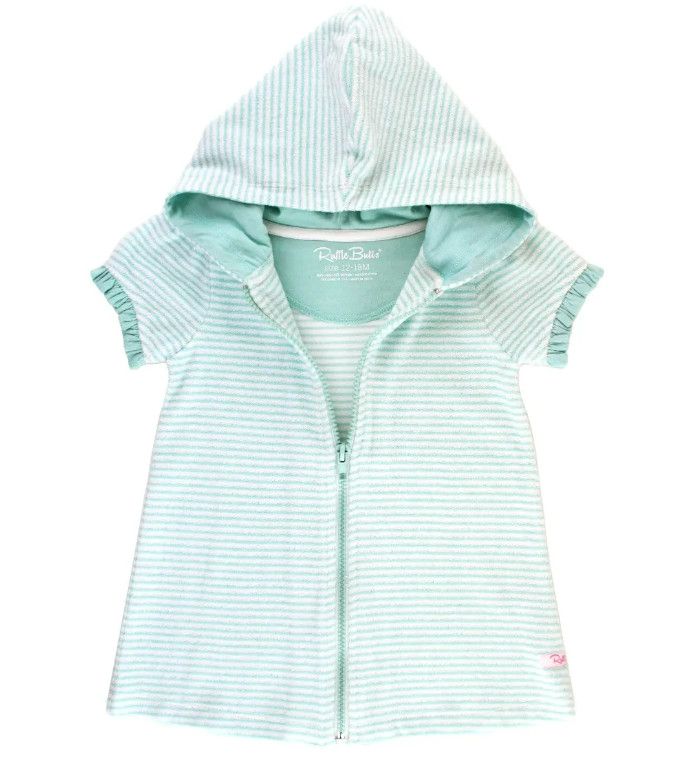 Rufflebutts Vintage Aqua Stripe Terry Full-Zip Cover Up, Size: 6-12m