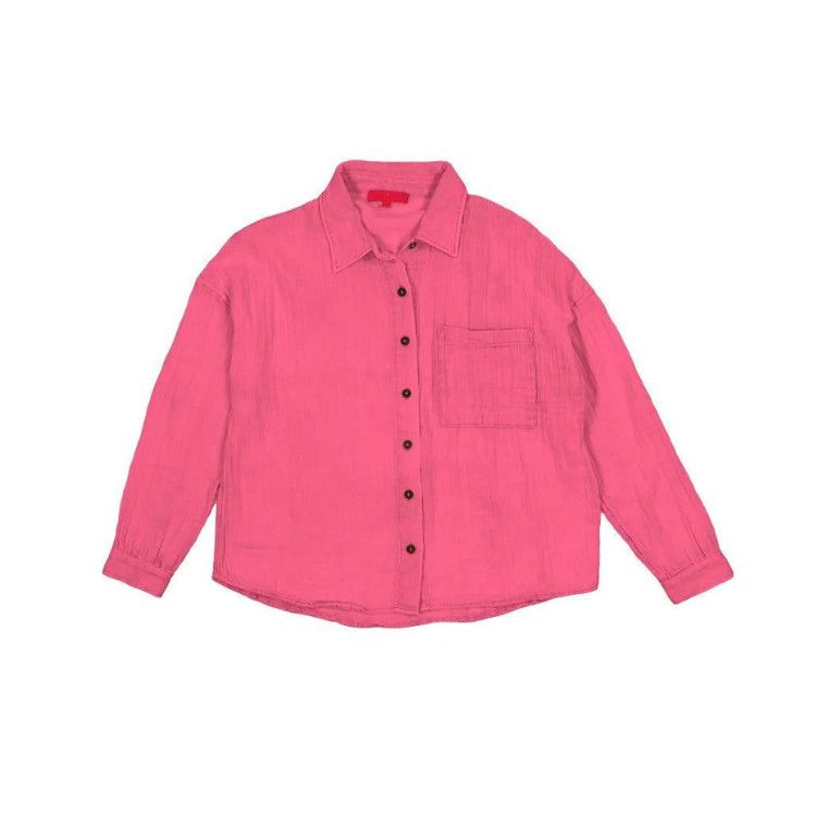 Simply Southern Gauze Solid Button Down, Color: Hot Pink, Size: SM