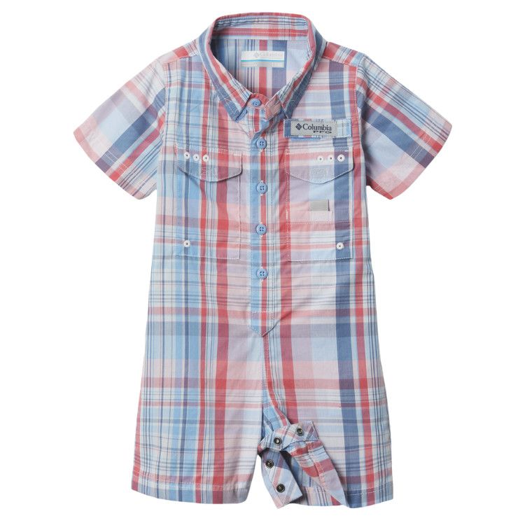 Columbia Bonehead™ Romper, Color: Agate Blue Madras, Size: 0-3m