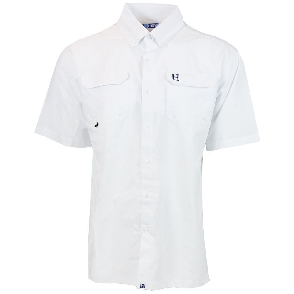 Heybo Boca Grande Solid SS Fishing Shirt, Color: White, Size: LG