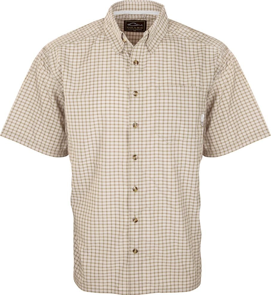 Drake Featherlite Check SS Shirt, Color: Pale Khaki, Size: MD