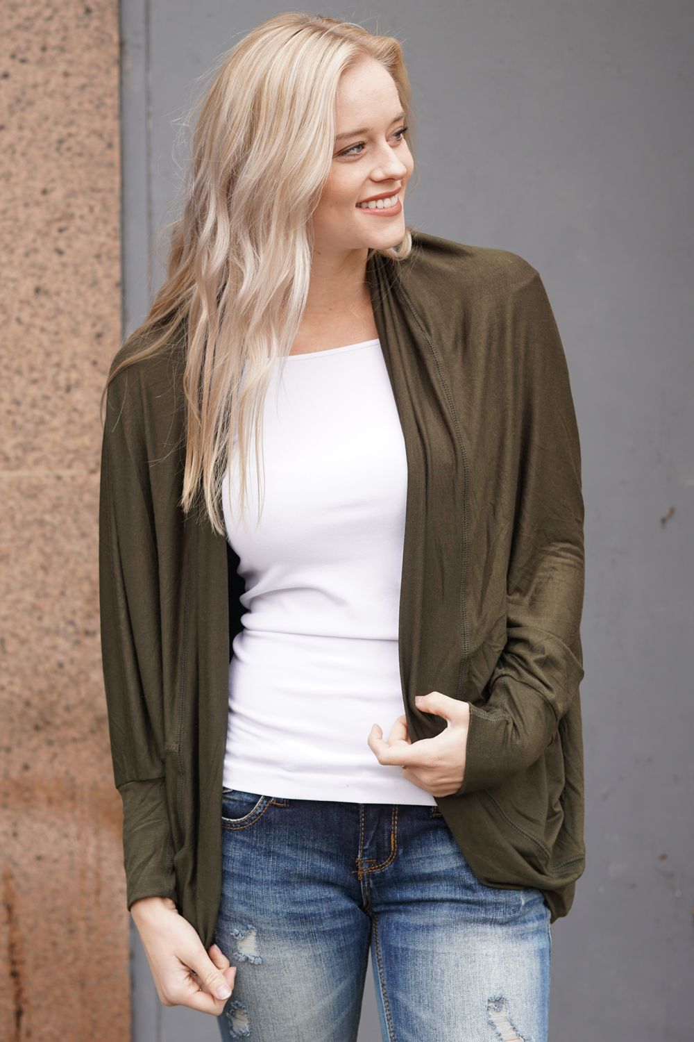 Batwing Cardigan, Color: Olive, Size: L