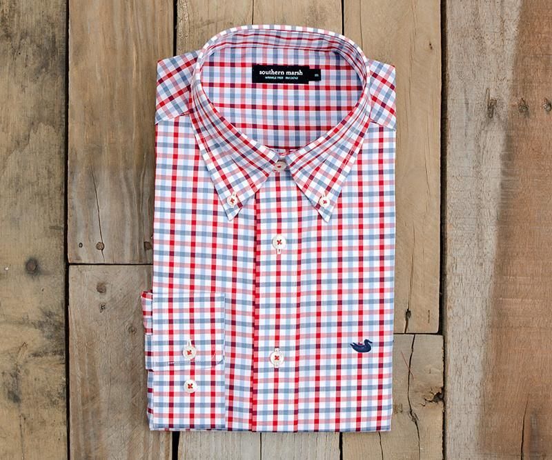 Southern Marsh Evan Navy Red Gingham Button Down, Size: MD