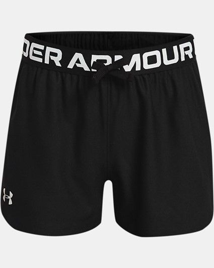 Under Armour YTH Girls Play Up Solid Shorts, Color: Black / Metallic Silver, Size: XS