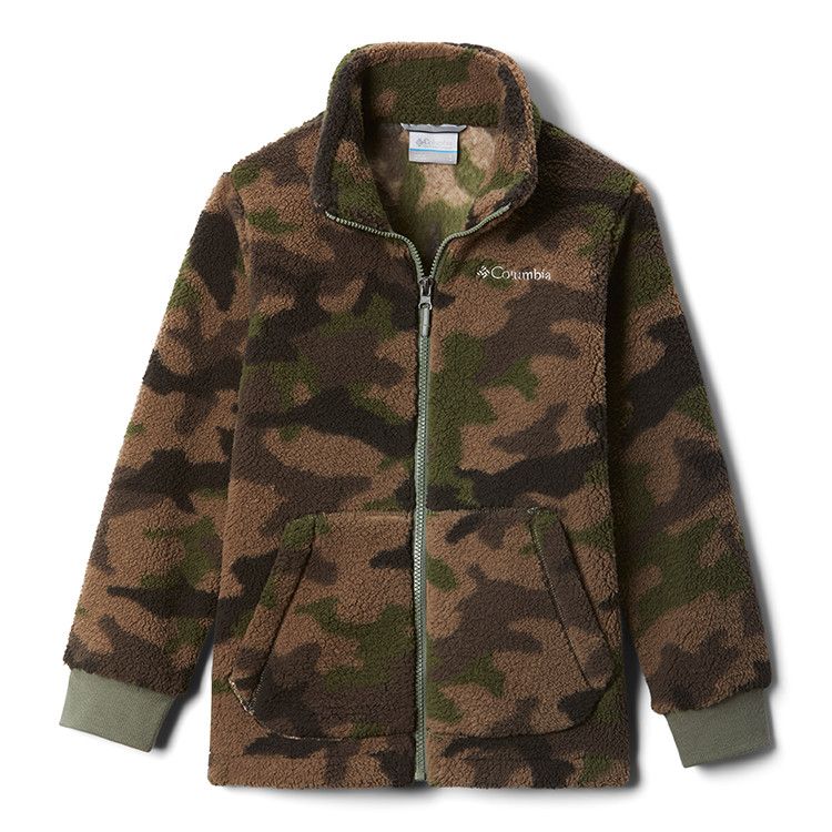Columbia YTH Rugged Ridge II Sherpa Full Zip, Color: Cypress Trad Camo Print, Size: XS