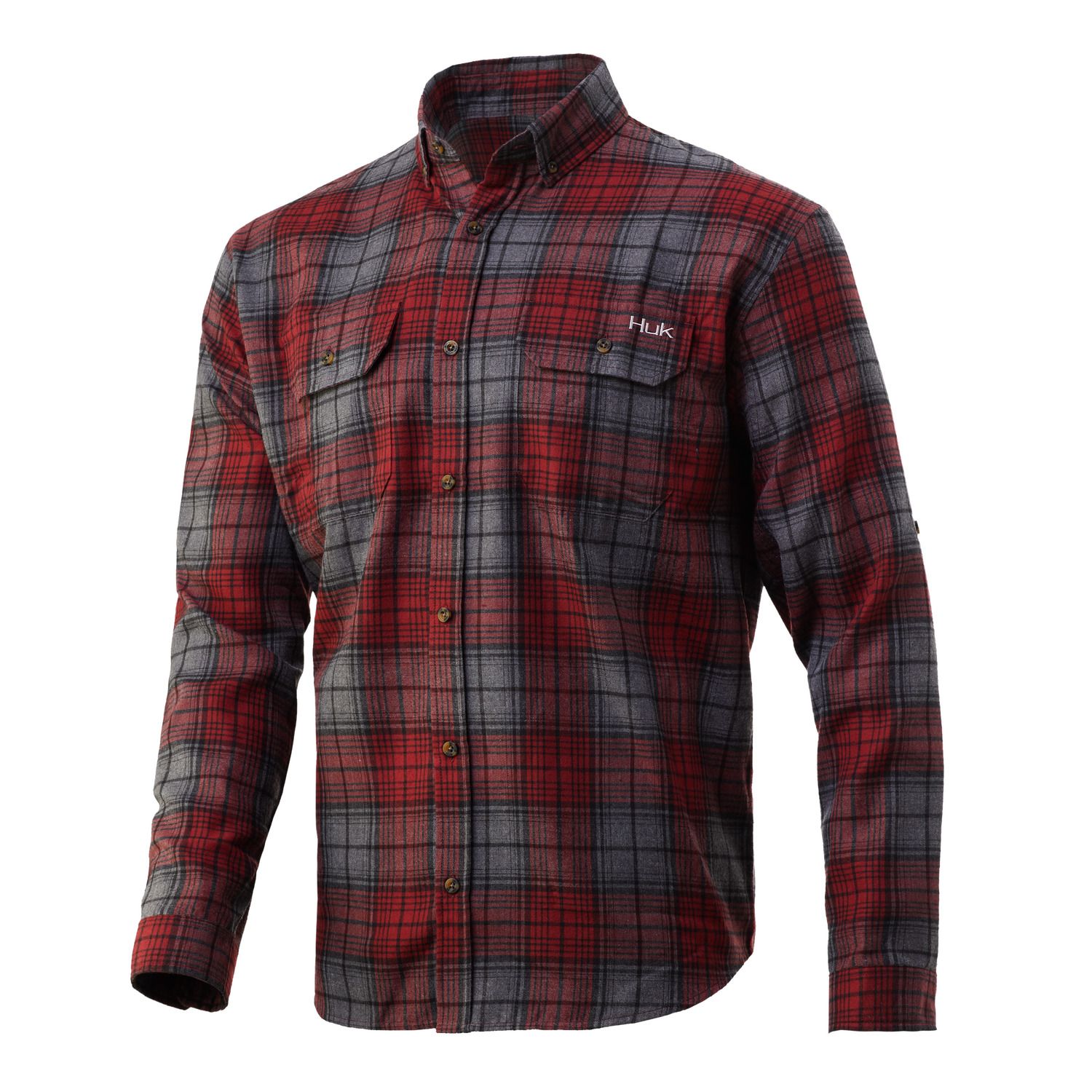 Huk Maverick Fishing Flannel , Color: Merlot, Size: MD