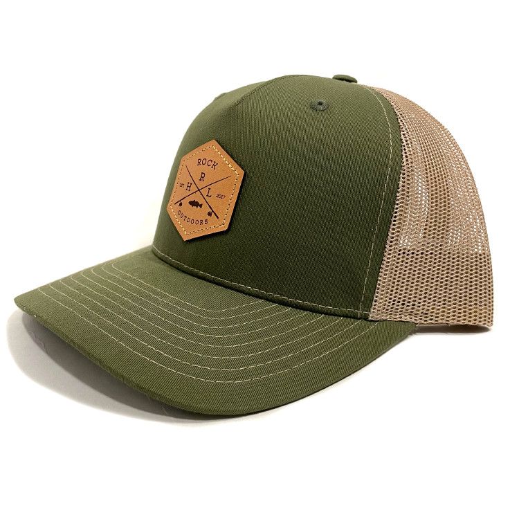 Rock Outdoors Crossed Leather Patch HRL Trucker Hat, Color: Army Olive/Tan