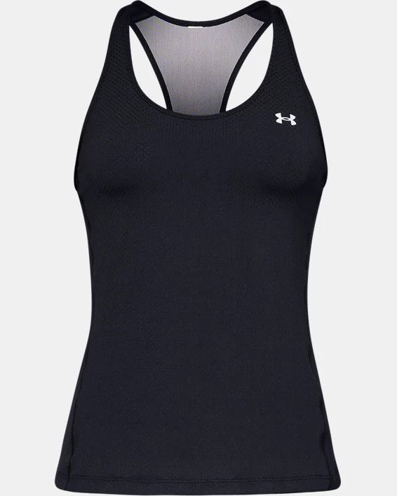 Under Armour HeatGear Racer Tank , Color: Black / Metallic Silver, Size: XS