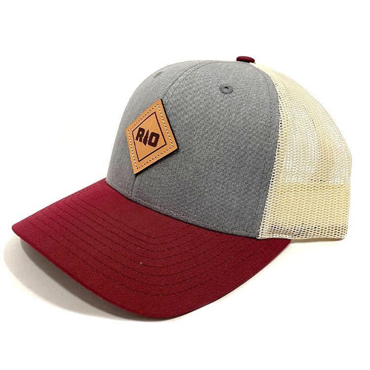 Rock Outdoors Double Diamond RO Leather Patch Low Profile Trucker Hat, Color: Heather Grey/Birch/Cardinal