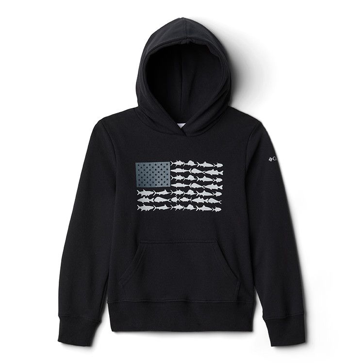 Columbia YTH PFG Graphic Hoodie, Color: Black, Graphite, Size: XXS