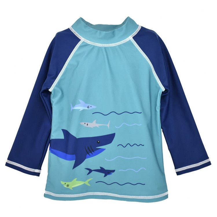 Flap Happy UPF 50+ Graphic Rash Guard Swim Top , Color: Sharky, Size: 6M