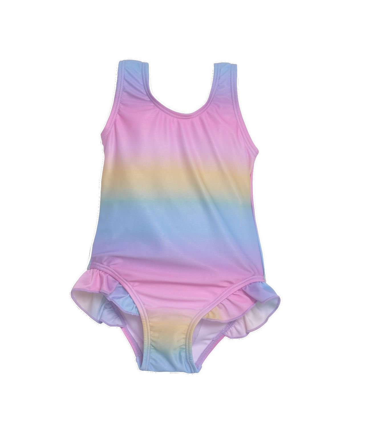 Flap Happy UPF 50+ Delaney Hip Ruffle Swimsuit, Color: Rainbow Ombre, Size: 12M