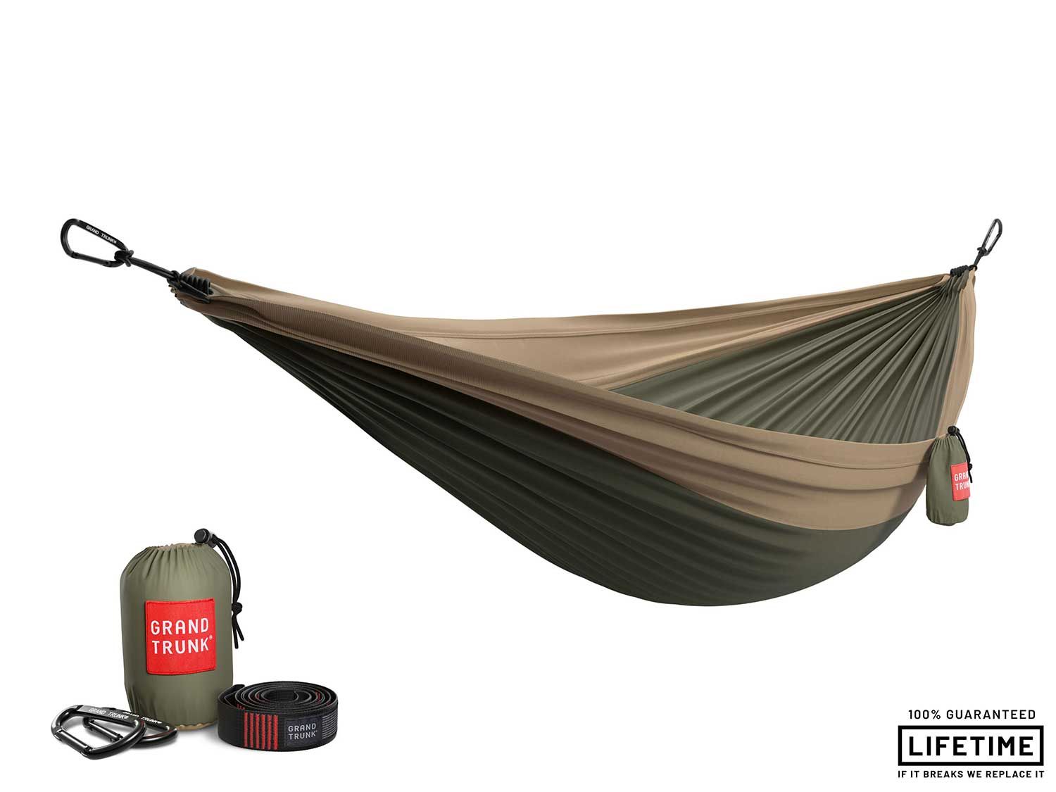 Grand Trunk Double Deluxe Parachute Nylon Hammock, Color: Olive/Khaki