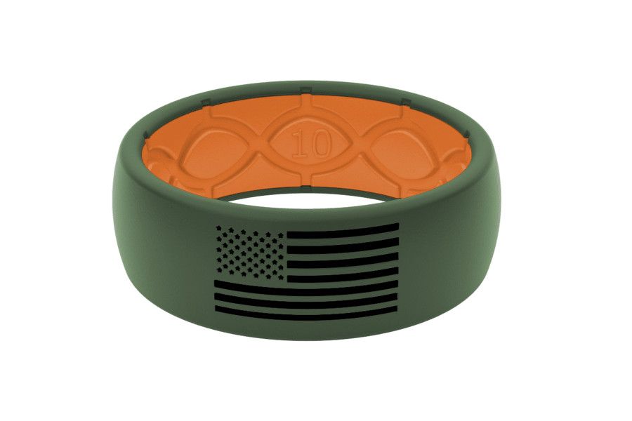 Groove Life Hero America Silicone Ring, Color: Moss Green/Orange Black Flag, Size: 9