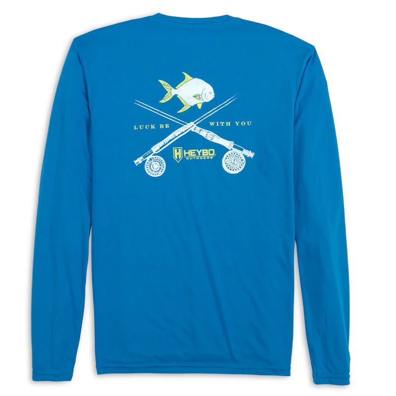 Heybo Reef LS Performance Tee Permit On Fly Royal, Size: MD