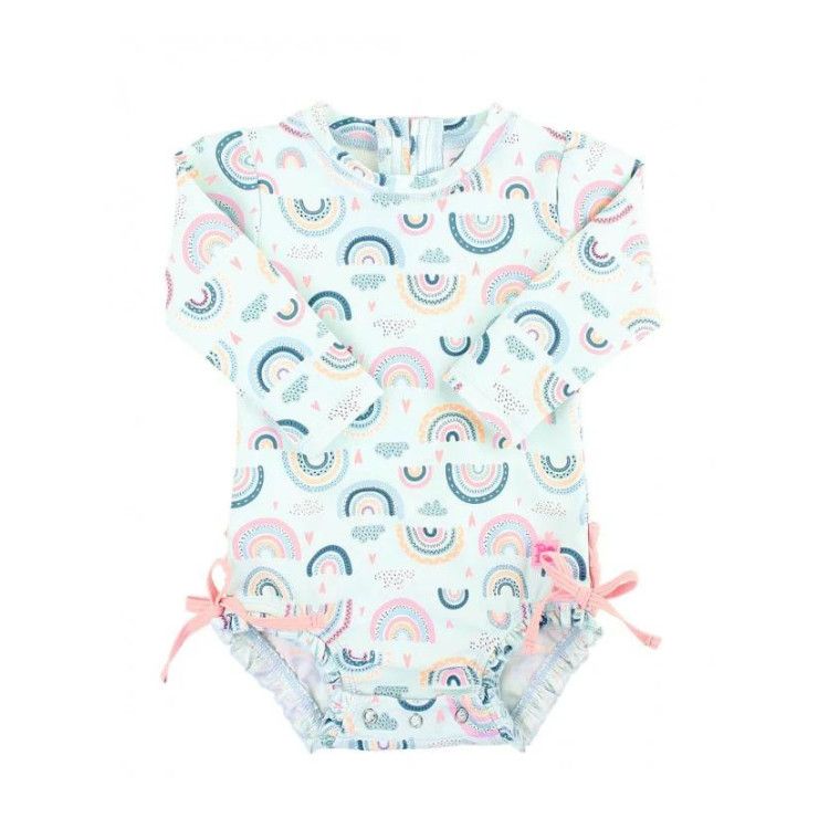Rufflebutts Chase the Rainbow One Piece Rash Guard, Size: 0-3m