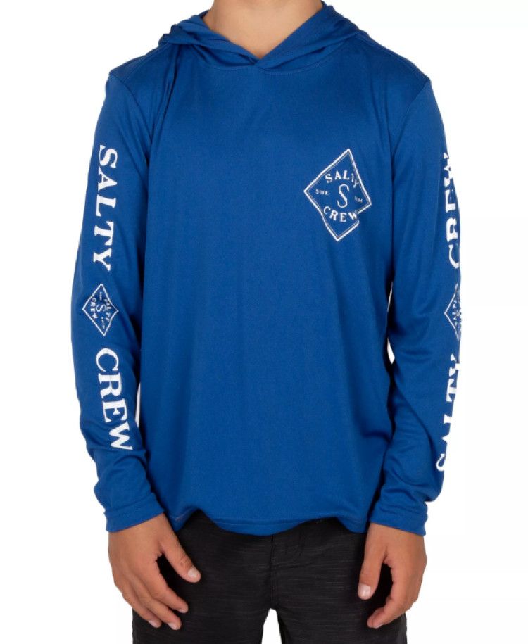 Salty Crew YTH Tippet LS Hooded Performance Shirt Royal, Size: SM