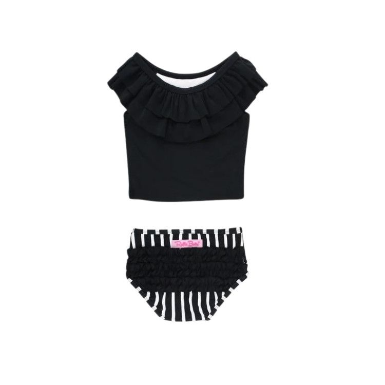 Rufflebutts Black &amp; White Stripe Ruffled Tankini, Size: 2T