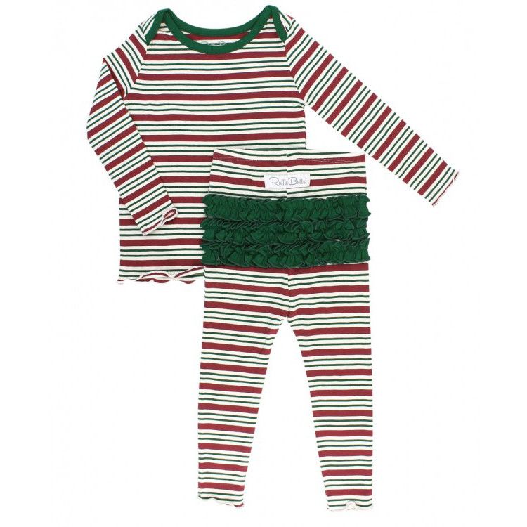 Rufflebutts Peppermint Stripe Snuggly 2pc Ruffled Pajamas, Size: 0-3m
