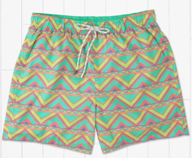 Southern Marsh Dockside Swim Trunk Santiago Sunrise, Color: Teal &amp; Lime, Size: SM