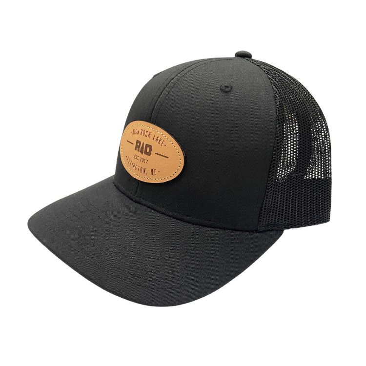 Rock Outdoors RO Oval Leather HRL Patch Mid Profile Trucker, Color: Solid Black