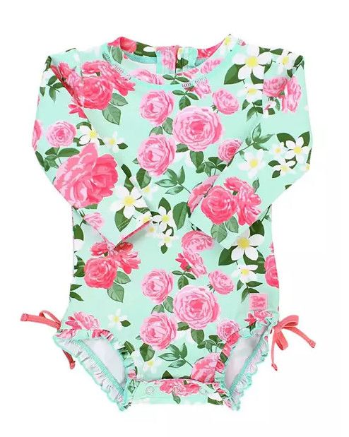 Rufflebutts Rosy Sweetheart One Piece Rash Guard, Size: 12-18m