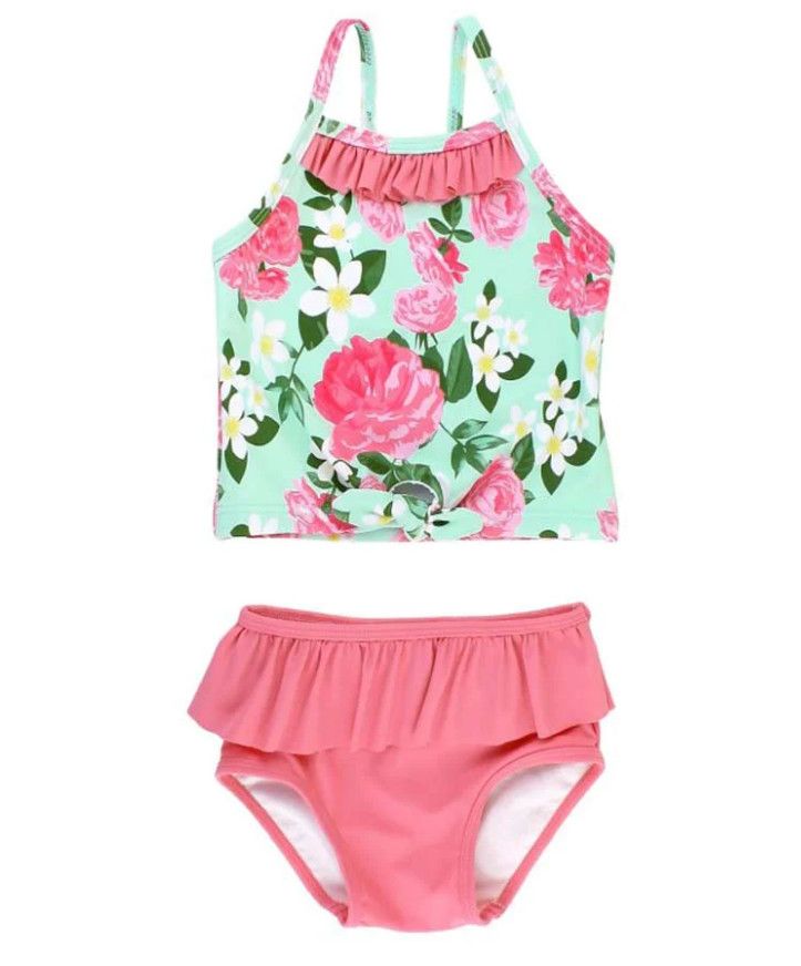 Rufflebutts Rosy Sweetheart Ruffle Tie Tankini, Size: 2T