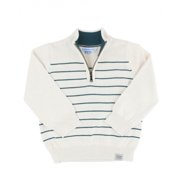 Ruggedbutts Ivory &amp; Twilight Stripe 1/4 Zip Sweater, Size: 6-12m