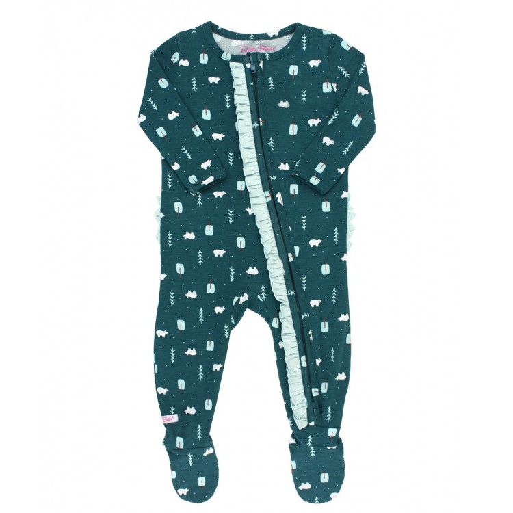 Rufflebutts Polar Frost Snuggly Ruffled Footed Pajamas, Size: 0-3m