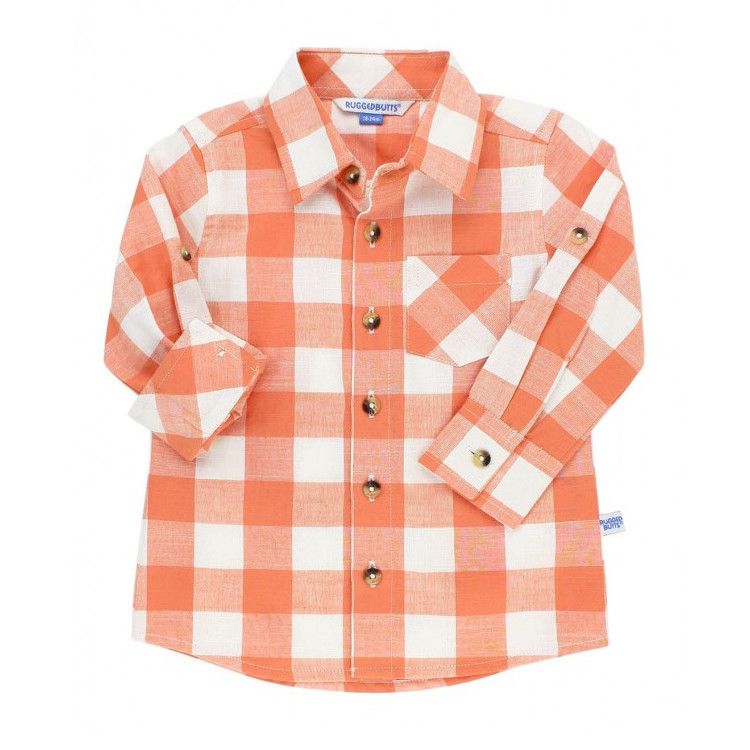 Ruggedbutts Plaid Button Down Shirt, Color: Cider, Size: 6-12m