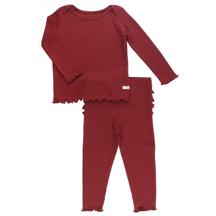 Rufflebutts Solid Snuggly 2pc Ruffled Pajamas, Color: Rosewood, Size: 12-18m