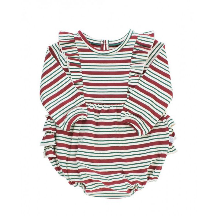 Rufflebutts Peppermint Stripe Waterfall Bubble Romper, Size: 0-3m