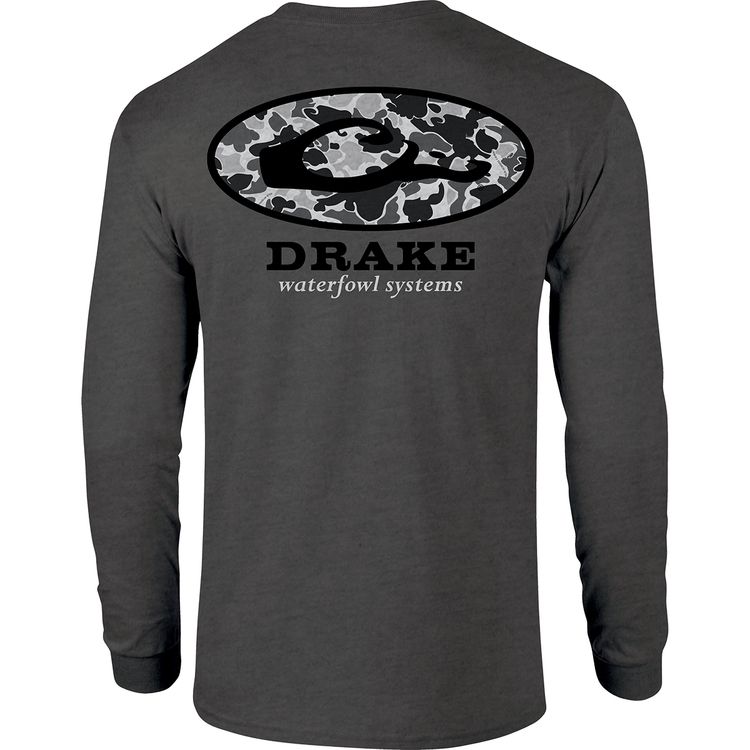 Drake Old School Oval LS Tee Dark Shadow Heather, Size: SM