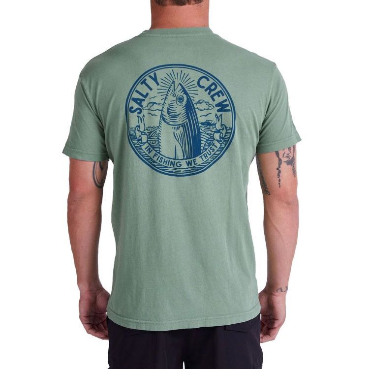 Salty Crew In Fishing We Trust Premium SS Tee, Color: Sage, Size: SM