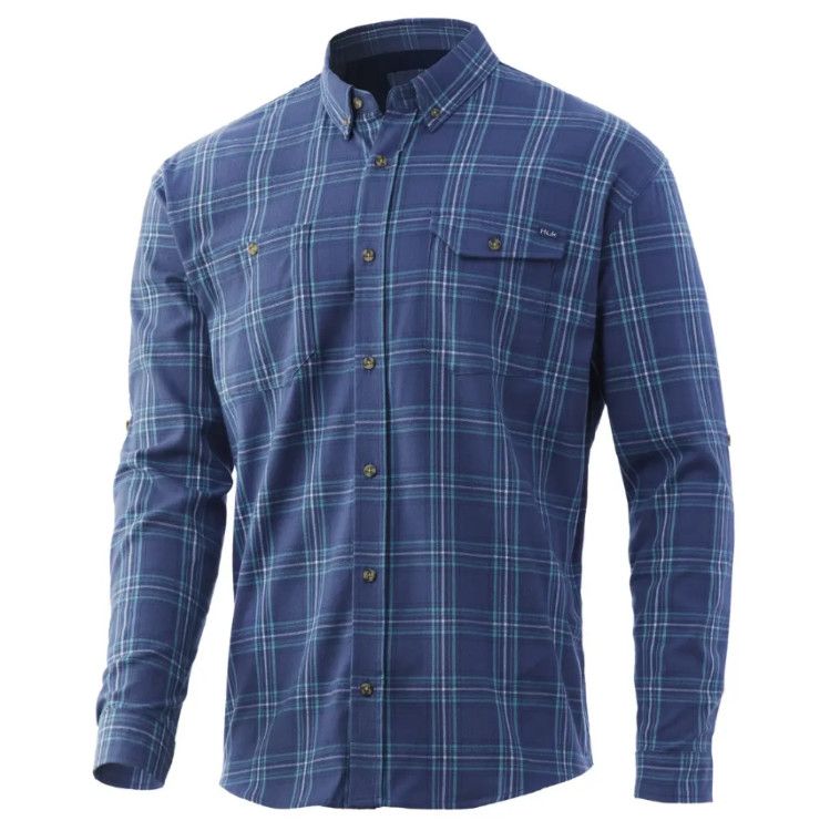 Huk Awendaw Flannel, Color: Sargasso Sea (409), Size: SM