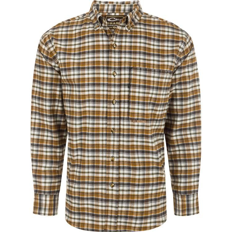 Drake Autumn Brushed Twill Shirt Trad Plaid LS Button Down, Color: Kalamata Olive, Size: SM