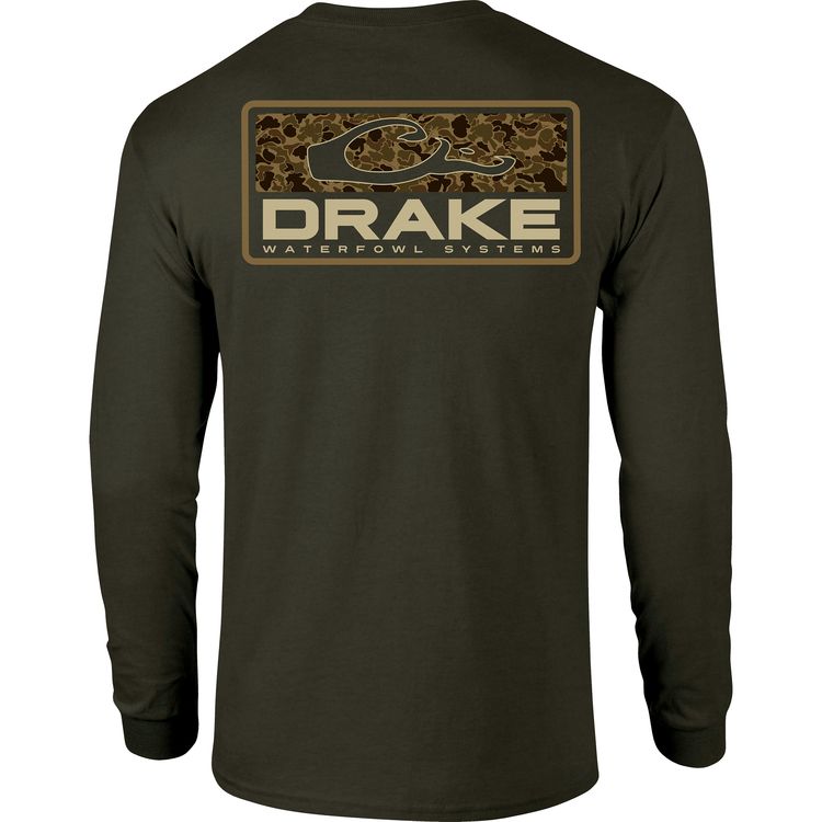 Drake Old School Bar LS Tee, Color: Army Green, Size: SM