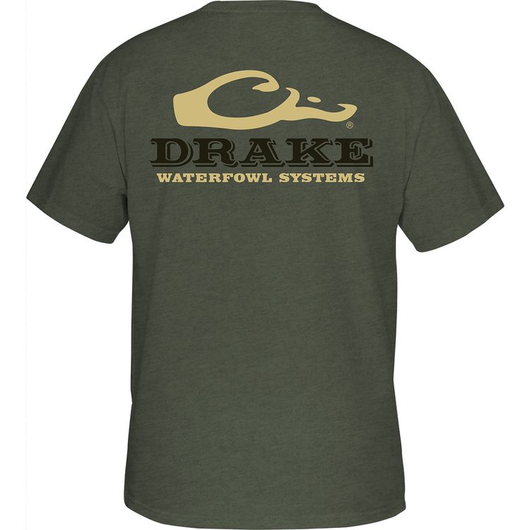 Drake Waterfowl Logo SS Tee, Color: Kalamata Olive Light Heather, Size: SM