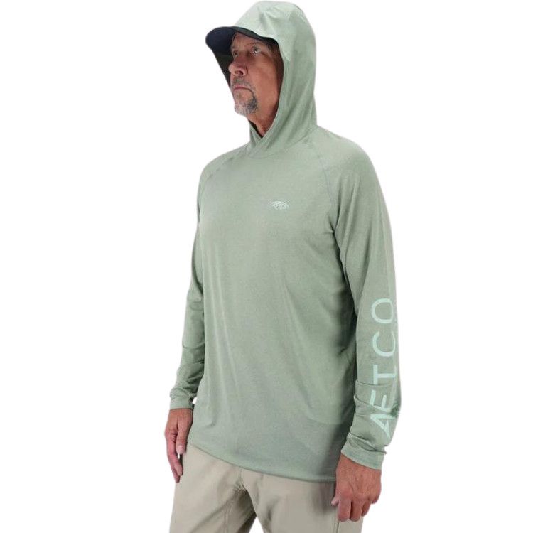Aftco Samurai 2 LS Hooded Performance Shirt, Color: Olive Heather, Size: SM