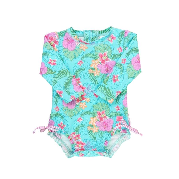 Rufflebutts Orchid Oasis One Piece Rash Guard , Size: 0-3m