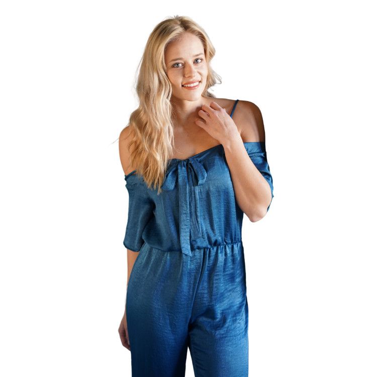 Teal Cold Shoulder Jumpsuit , Size: L