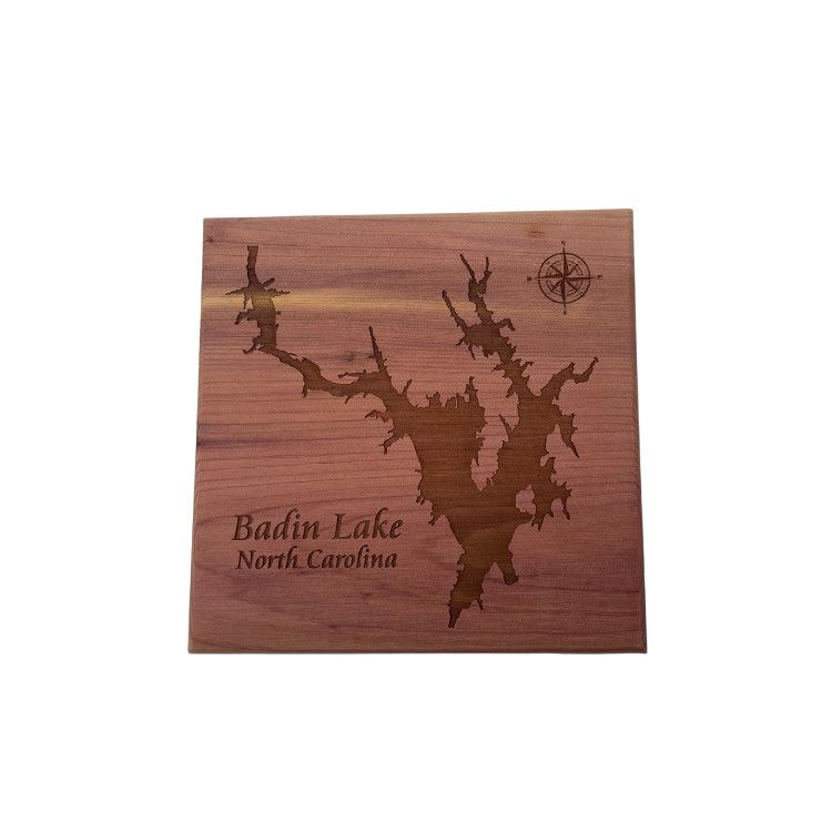 Custom Crafted Silhouettes Laser Engraved Cedar Coasters, Color: Badin Lake