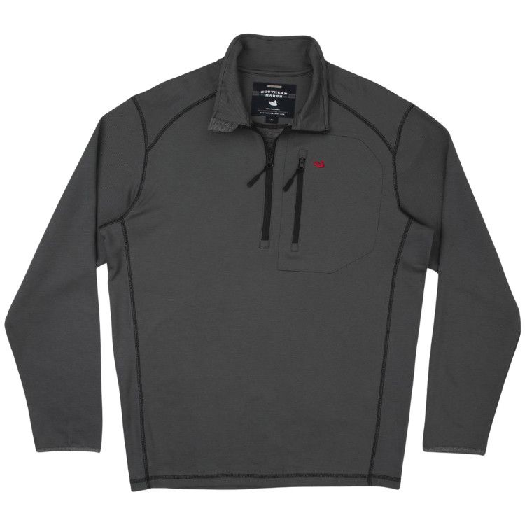Southern Marsh Endzone Stripe Performance Pullover, Color: Black with Red, Size: MD