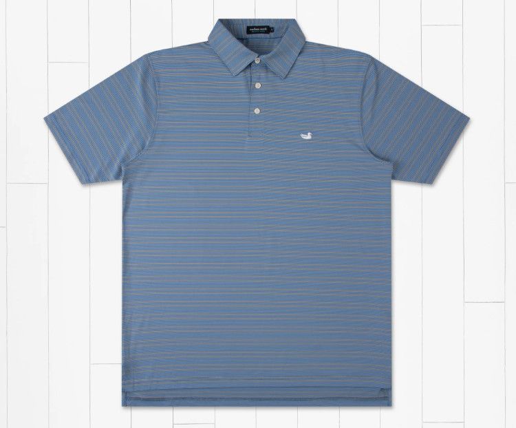 Southern Marsh Bermuda Performance Polo Naples Stripe, Color: Slate &amp; Light Blue, Size: SM