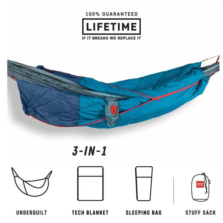 Grand Trunk 360° ThermaQuilt 3-in-1 Hammock Underquilt, Blanket and Sleeping Bag, Color: Blue/Navy Blue
